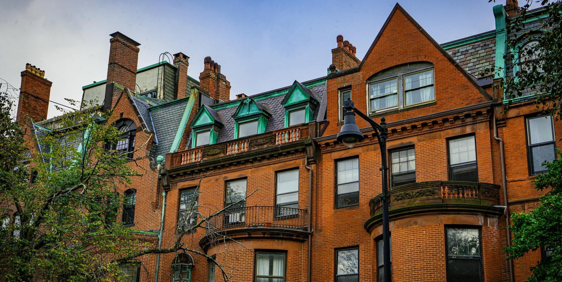 Historic Back Bay townhouse in Boston with fall foliage