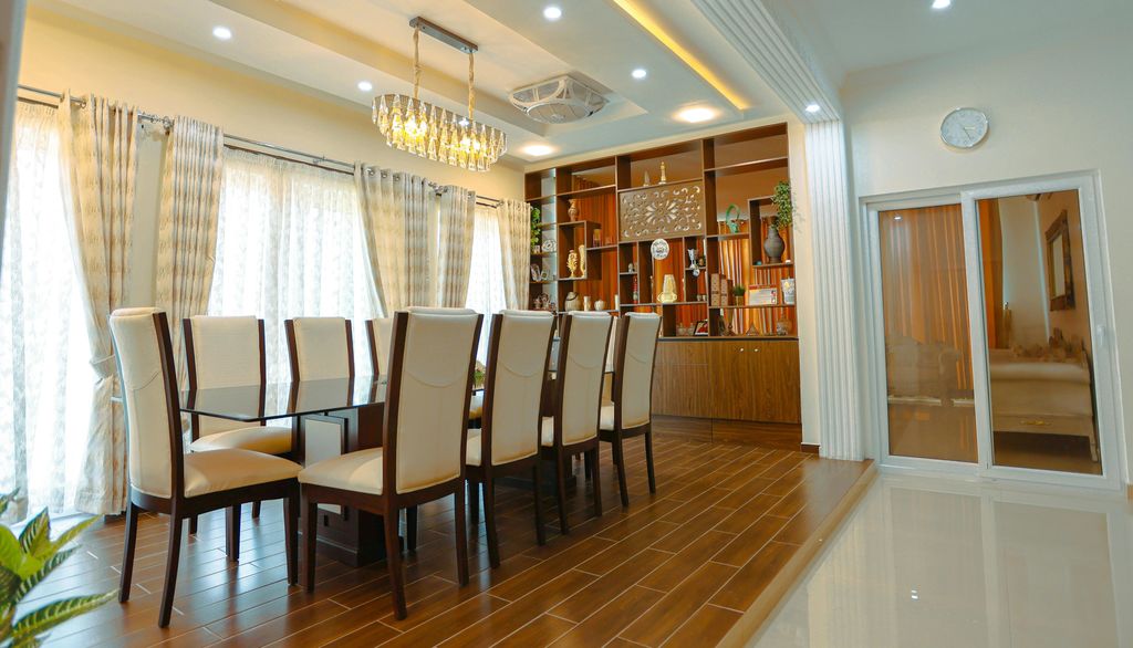 Minimalist high-end living room with bright natural lighting