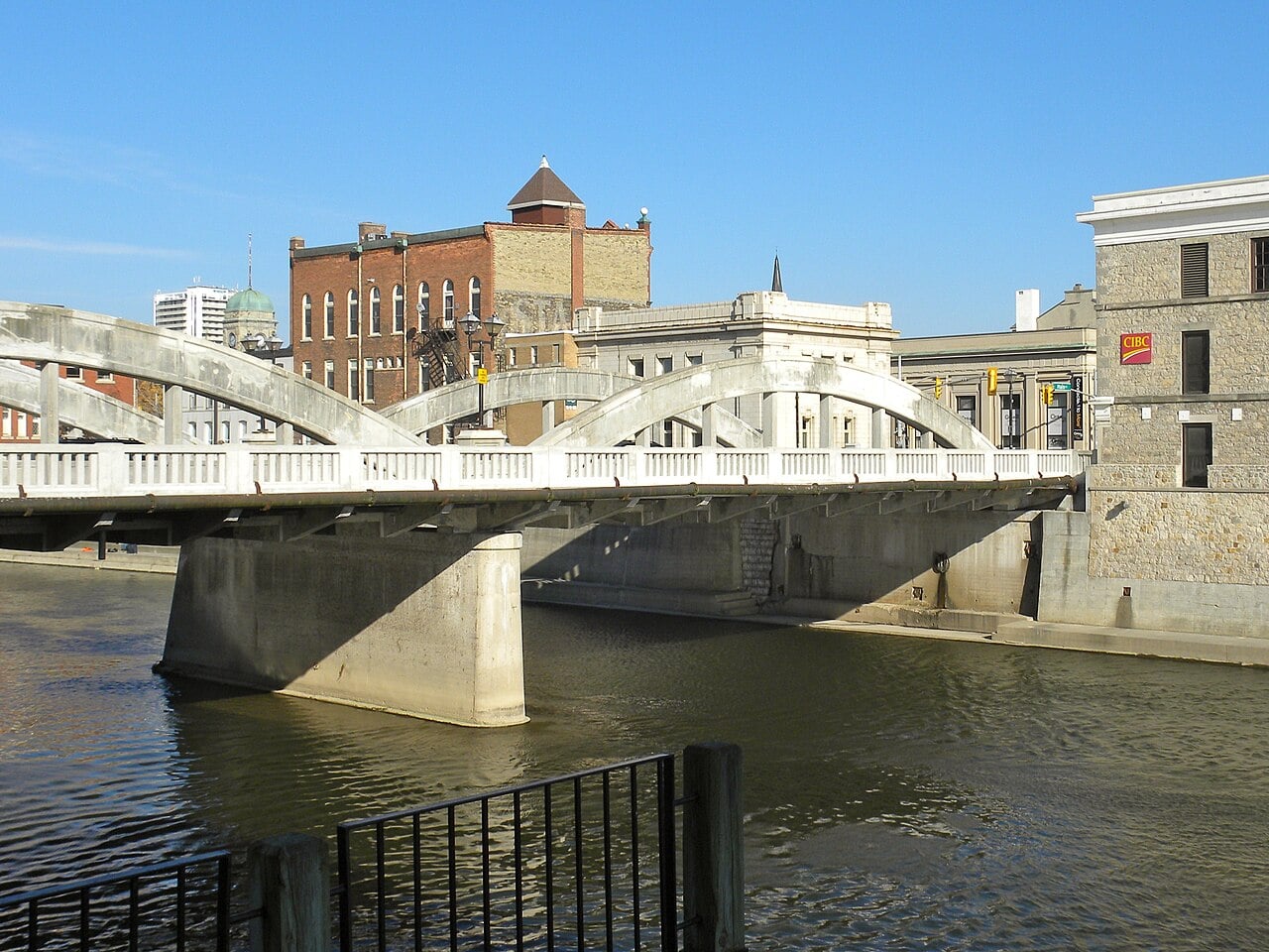 The Main Street bridge over the Grand River in downtown Cambridge, Ontario