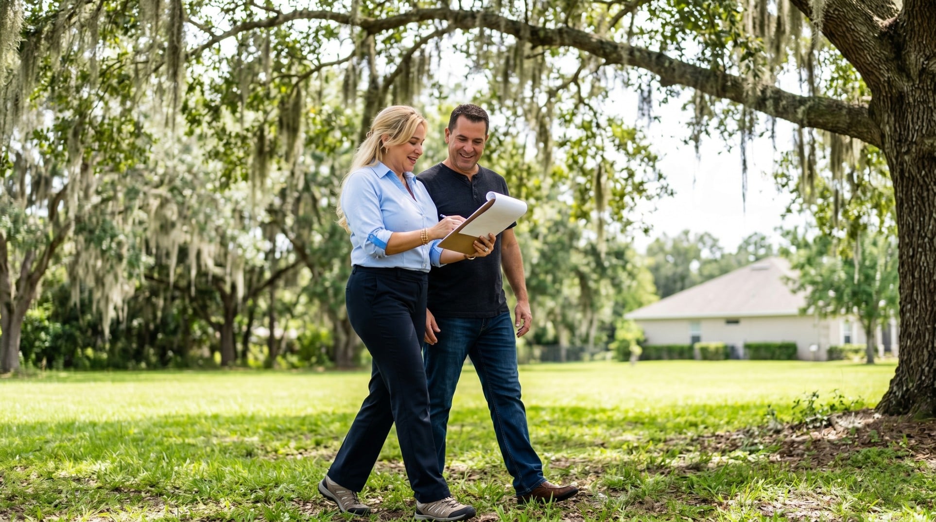 Adriana Elizundia mostrando terrenos en Central Florida a cliente e invirtiendo en real estate en Orlando