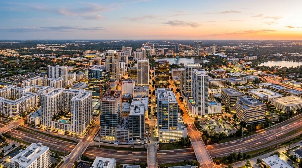 Vista panorámica del skyline de Orlando mostrando crecimiento urbano y oportunidades de inversión inmobiliaria
