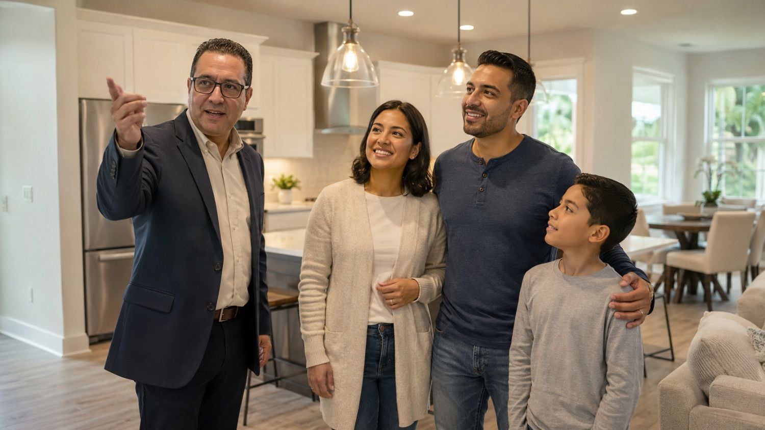 Jesús Contreras asesorando a compradores hispanos durante un recorrido de vivienda en Orlando