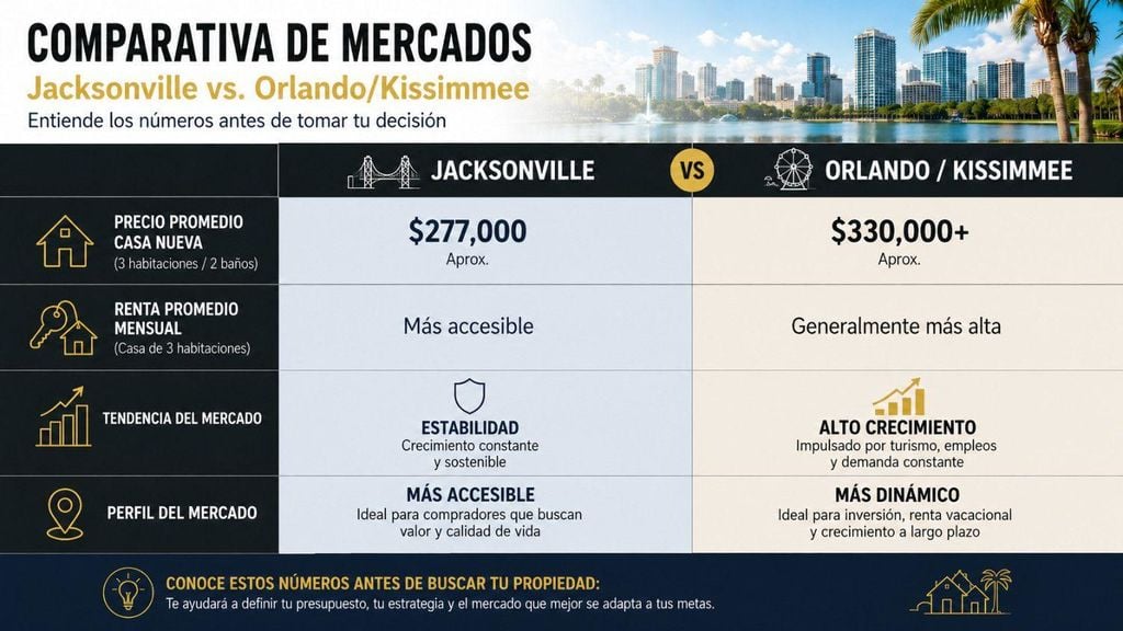 comparativa de precios, renta y mercado entre Jacksonville y OrlandoKissimmee