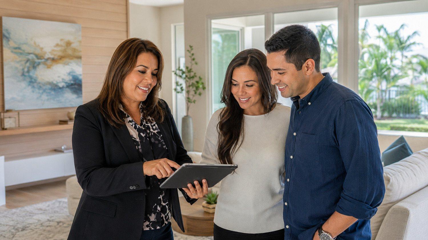 Melissa Lebron asesorando a una pareja que compra casa en Orlando