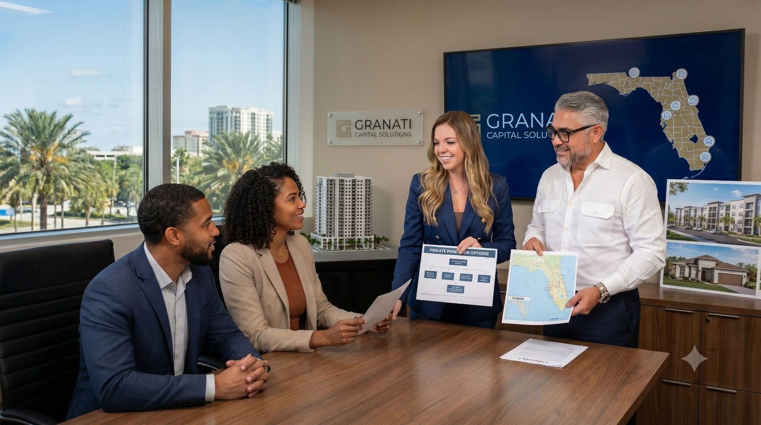Christiannie Granati and Jose Luis Merida presenting private real estate financing options to investors