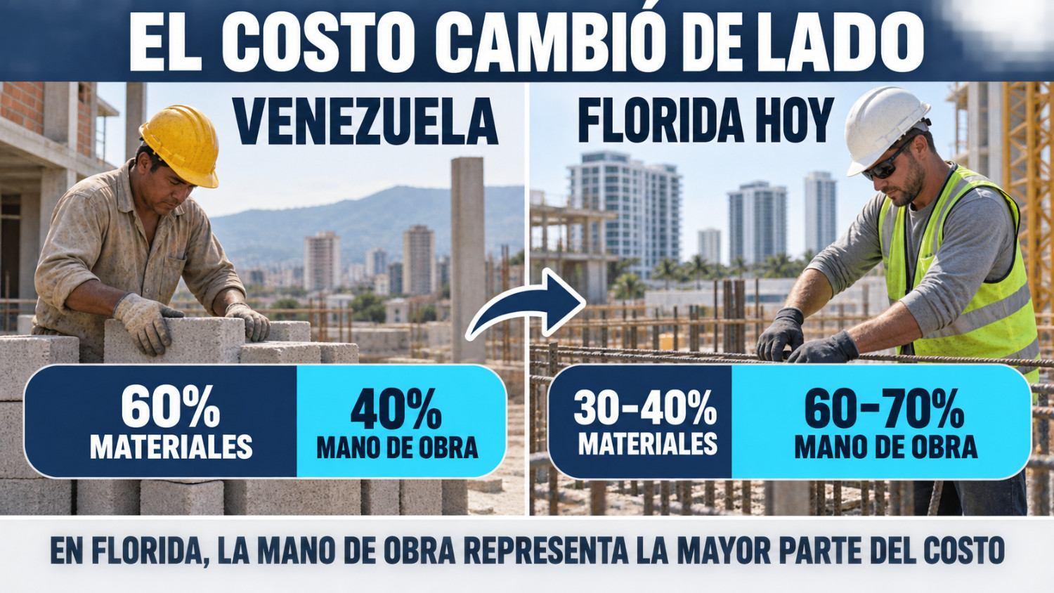comparación de costos de mano de obra y materiales en Venezuela y Florida