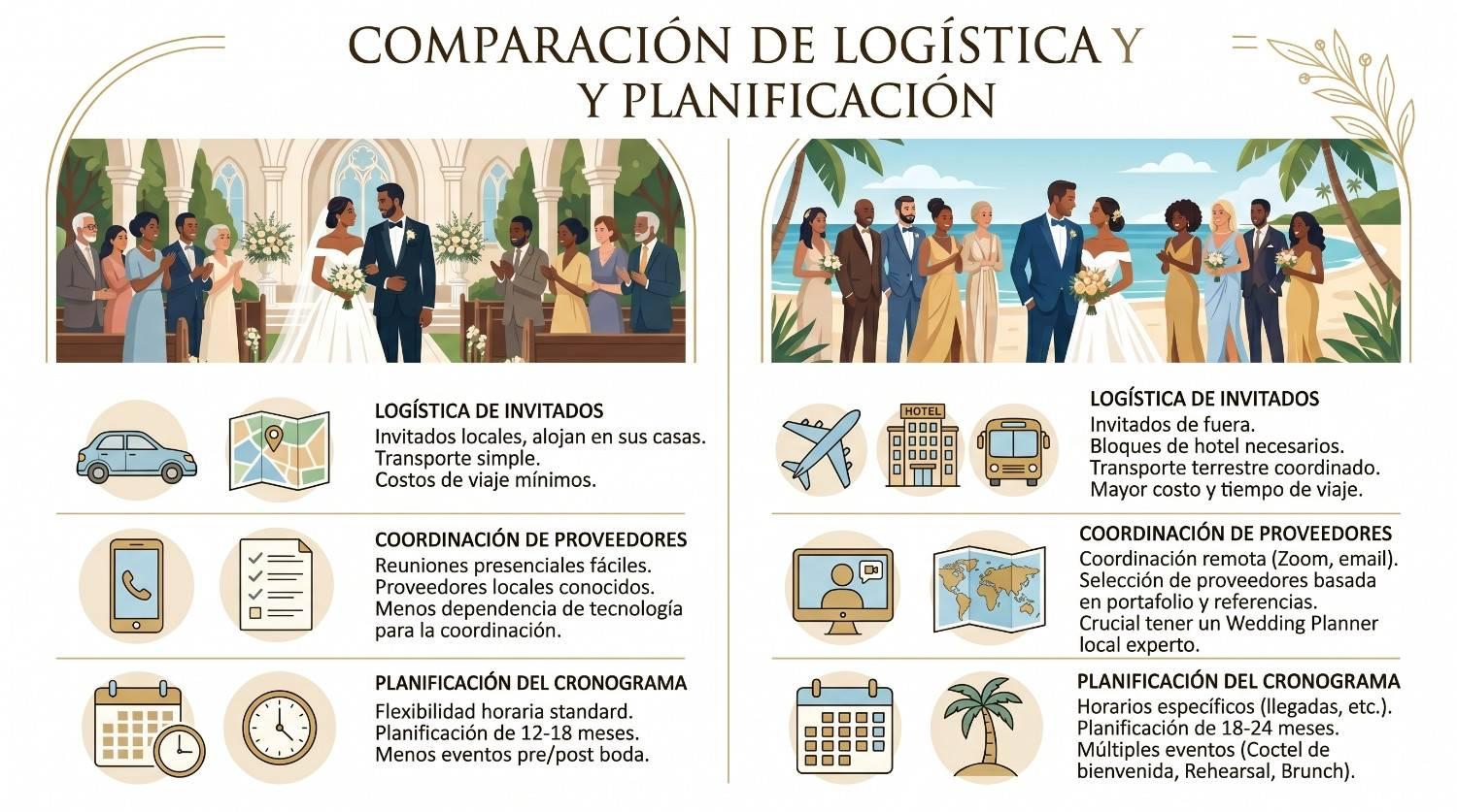 tabla comparativa de boda local versus boda de destino en Orlando