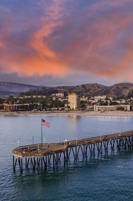 Pier on a beach during sunset in Ventura, California