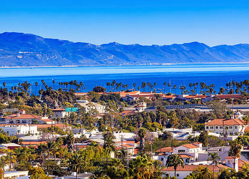 Orange Roofs Buildings Coastline Pacific Oecan Santa Barbara California