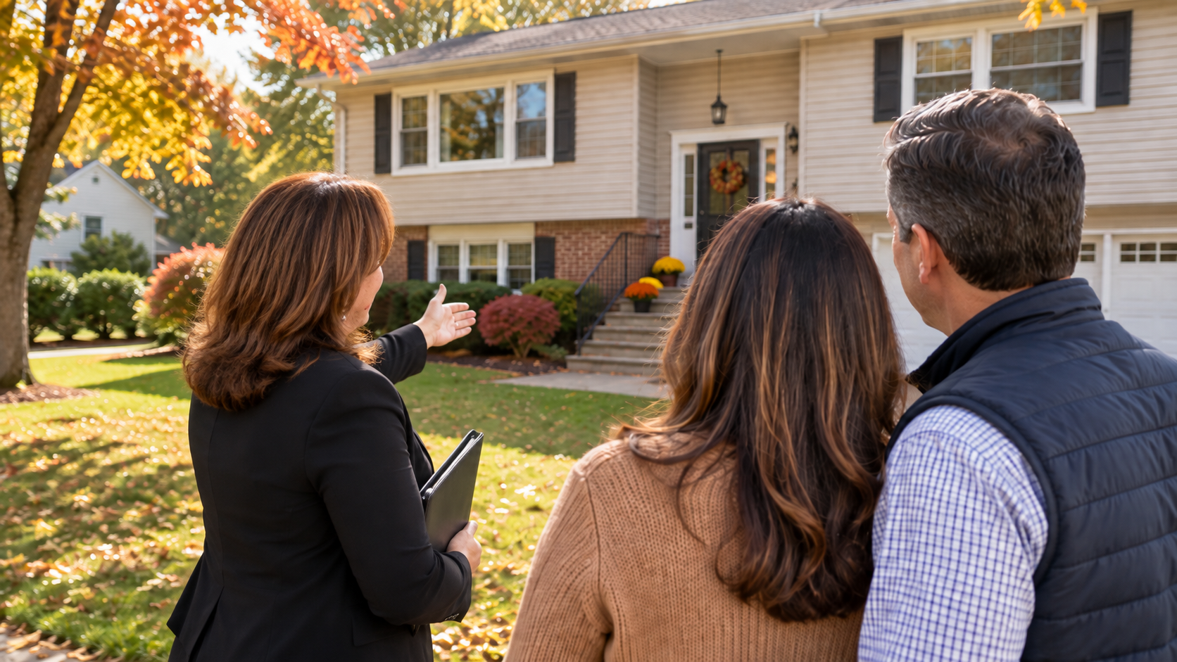 Andrea Lacerda with sellers outside home in South Plainfield
