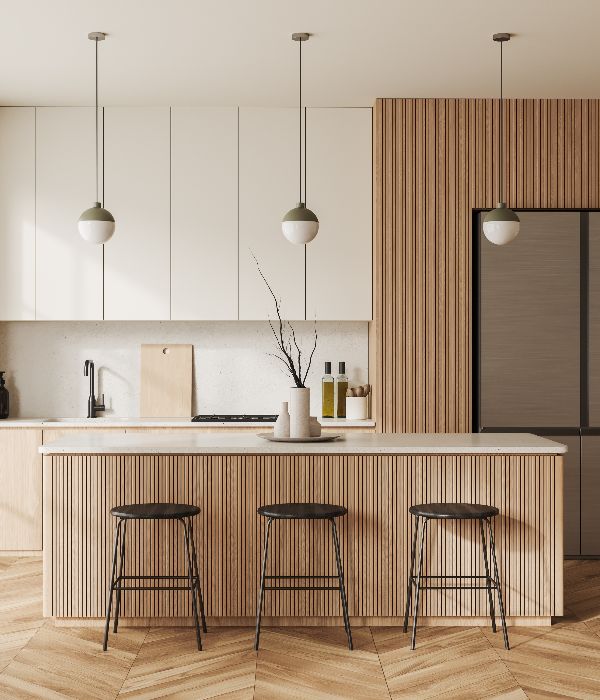 Beige home kitchen interior with bar island(1)