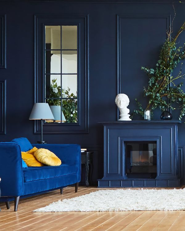 Loft-style interior design, blue and white colors(1)