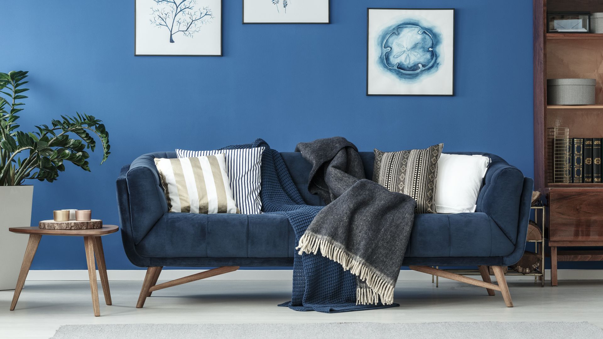 Retro decorated sofa in elegant living room