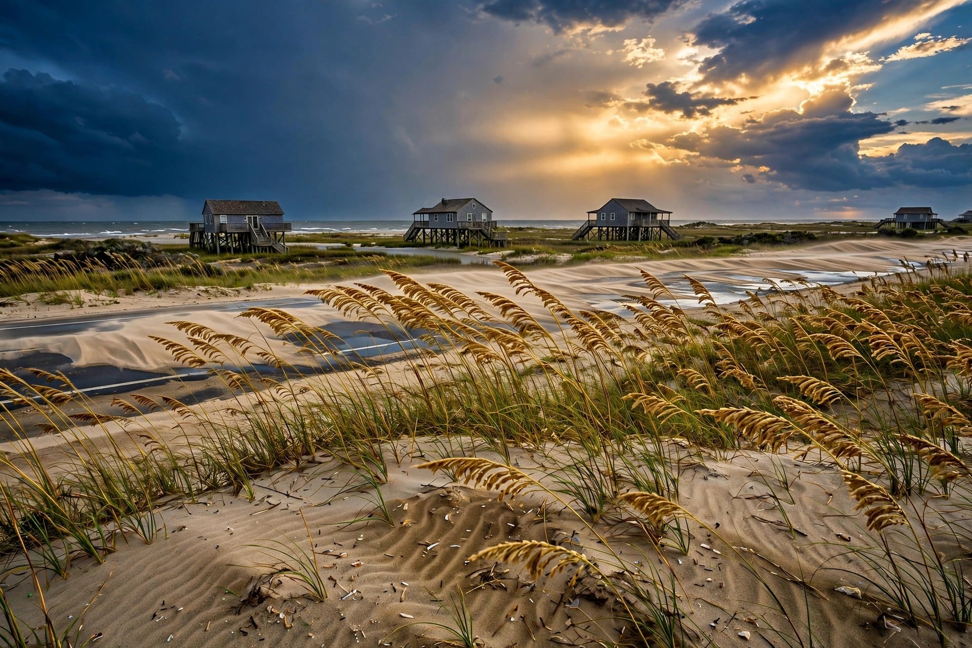 Storm-damaged NC-12 near the Pea Island dunes on the Outer Banks