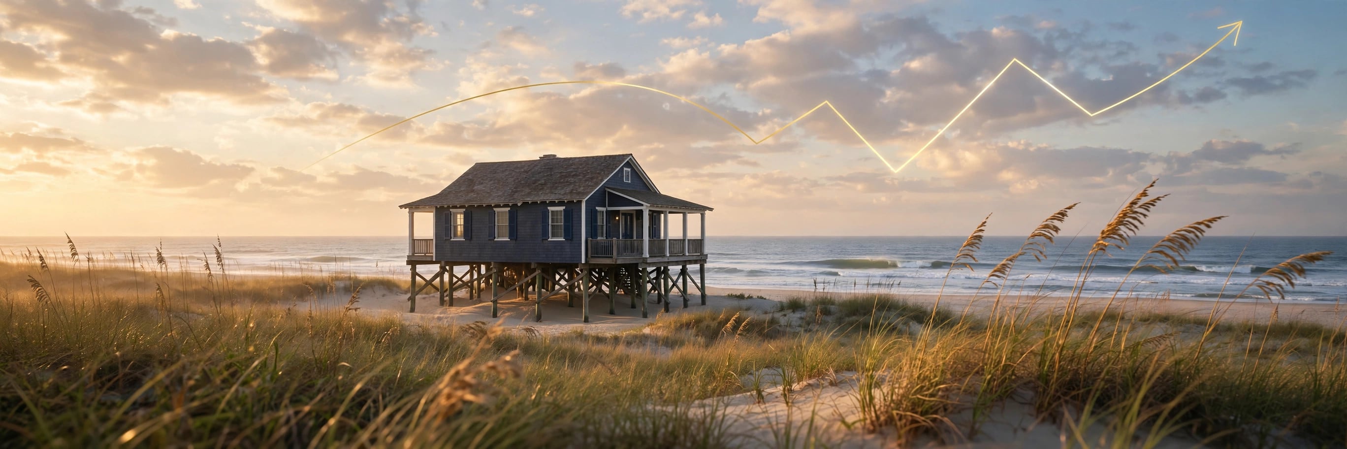 Outer Banks beach house at sunrise as mortgage rates reach 7.4 percent