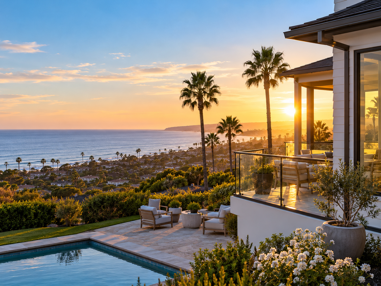 Golden Coastal Home at Sunset