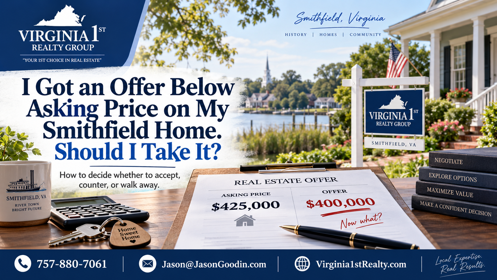 Smithfield VA home seller reviewing an offer below asking price – Virginia 1st Realty Group