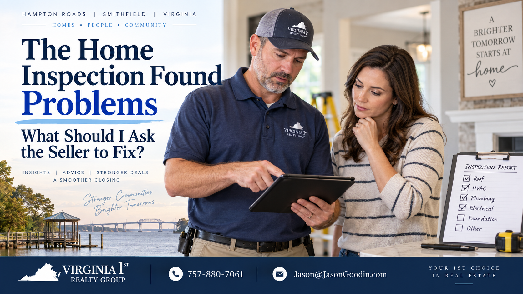 Smithfield VA homebuyer reviewing inspection problems and deciding what repairs to ask the seller to fix – Virginia 1st Realty Group