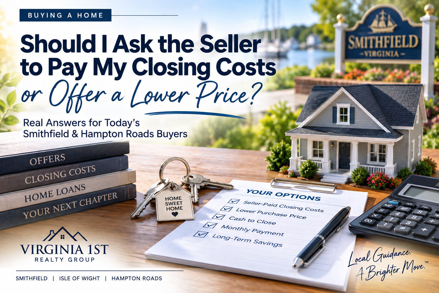 Smithfield VA homebuyer comparing seller-paid closing costs with offering a lower purchase price – Virginia 1st Realty Group
