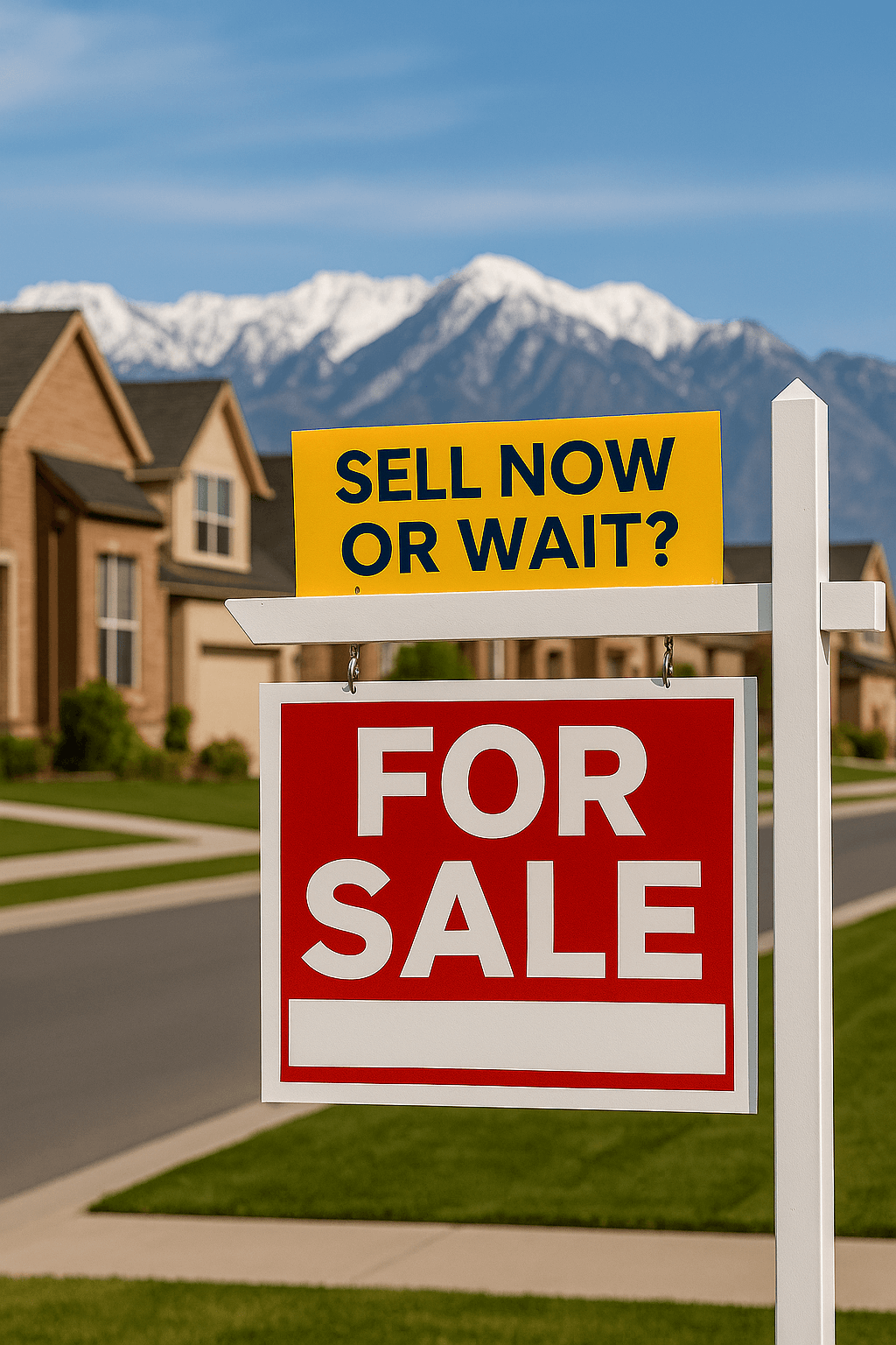 Real estate sign in front of a home in Salt Lake County Utah representing selling decision