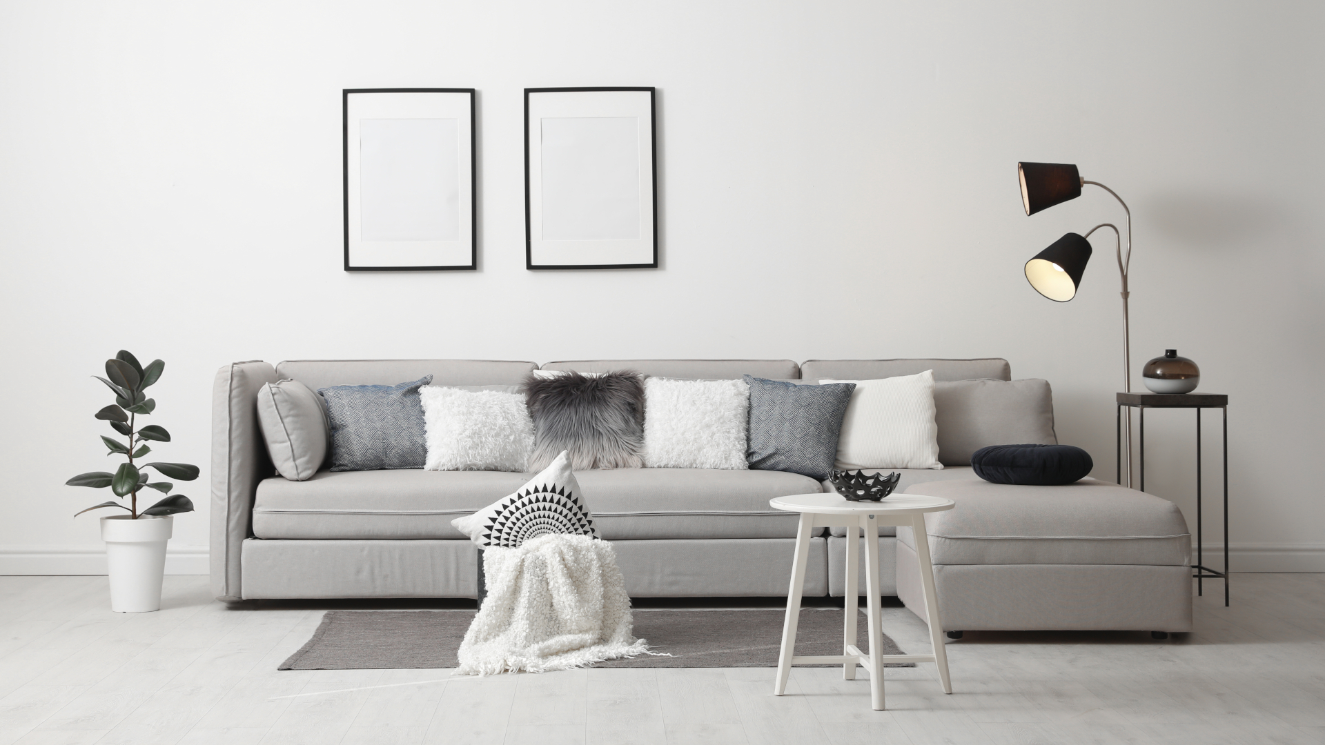 tylish living room interior with comfortable sofa