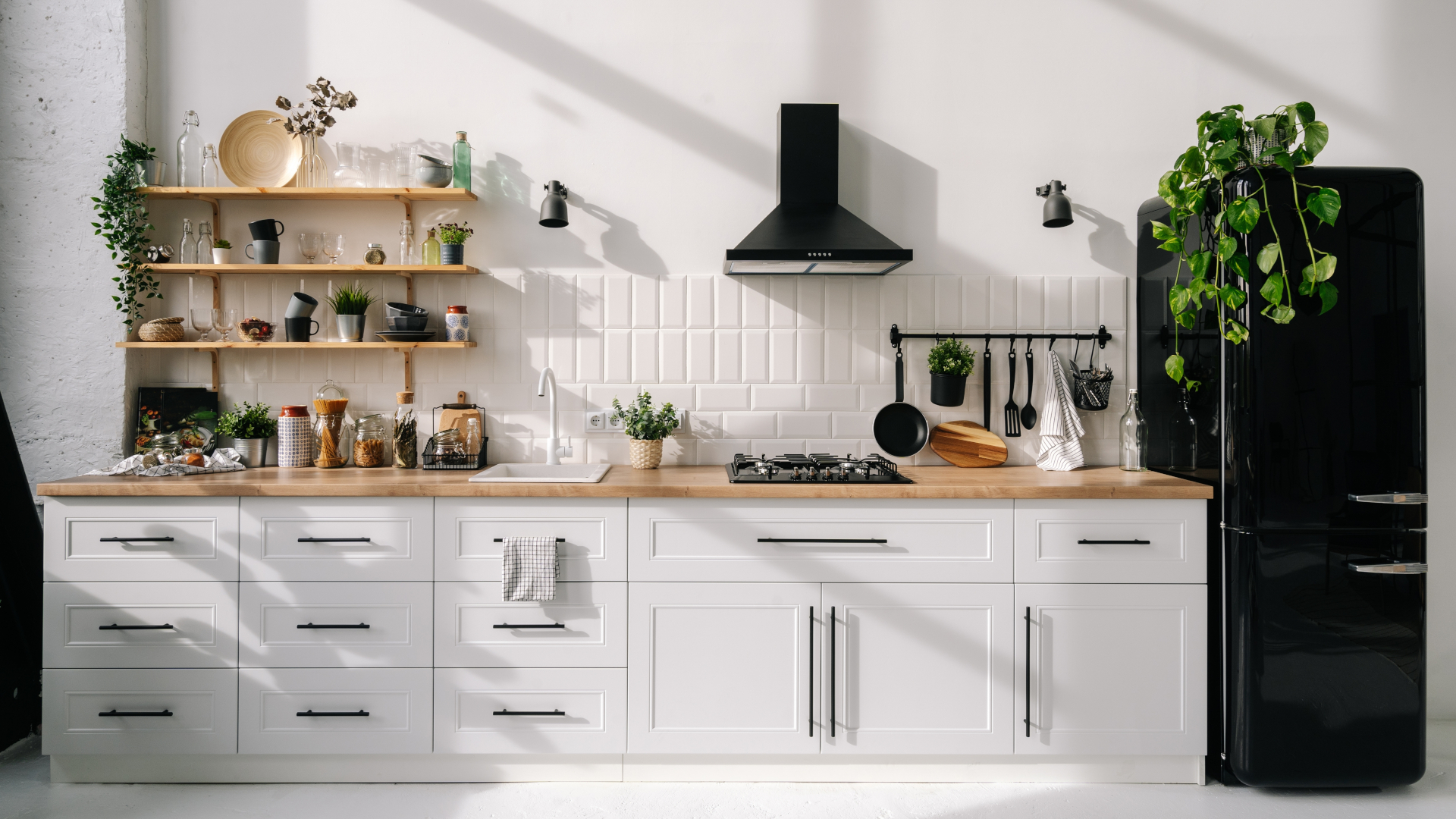 Modernblack and white kitchen interior