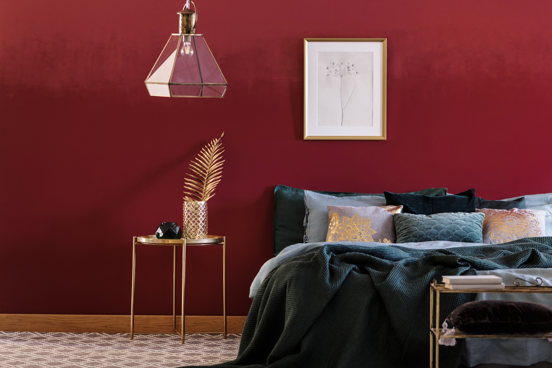 emerald sheets and gold side table