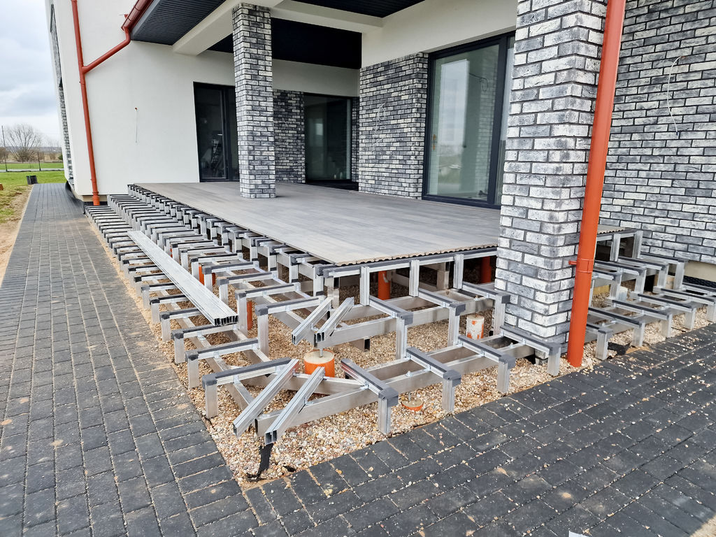 Ecological terrace made from wood plastic composite wpc under construction