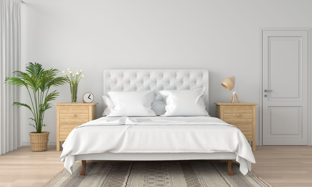 white bedroom interior for mockup, 3D rendering