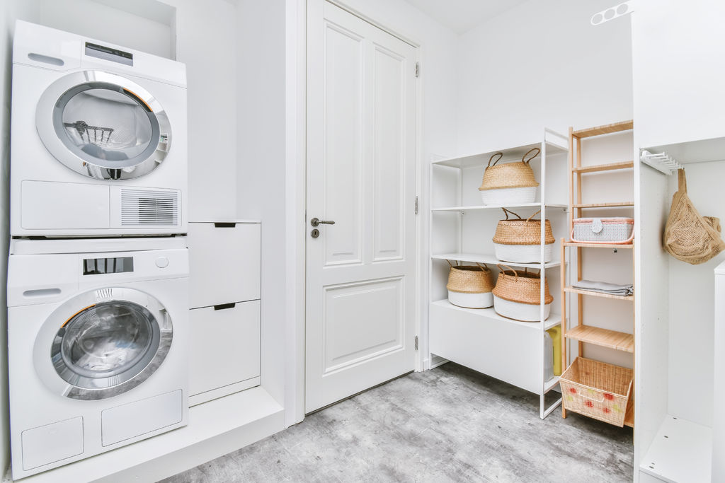 Bright laundry room with washing machine