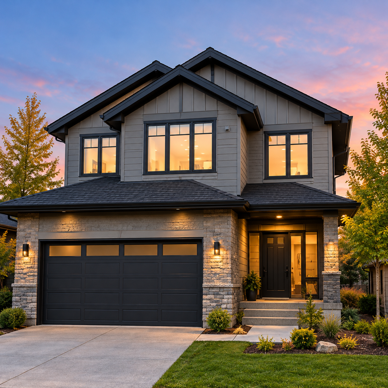 Gray Contemporary Home at Dusk (1)