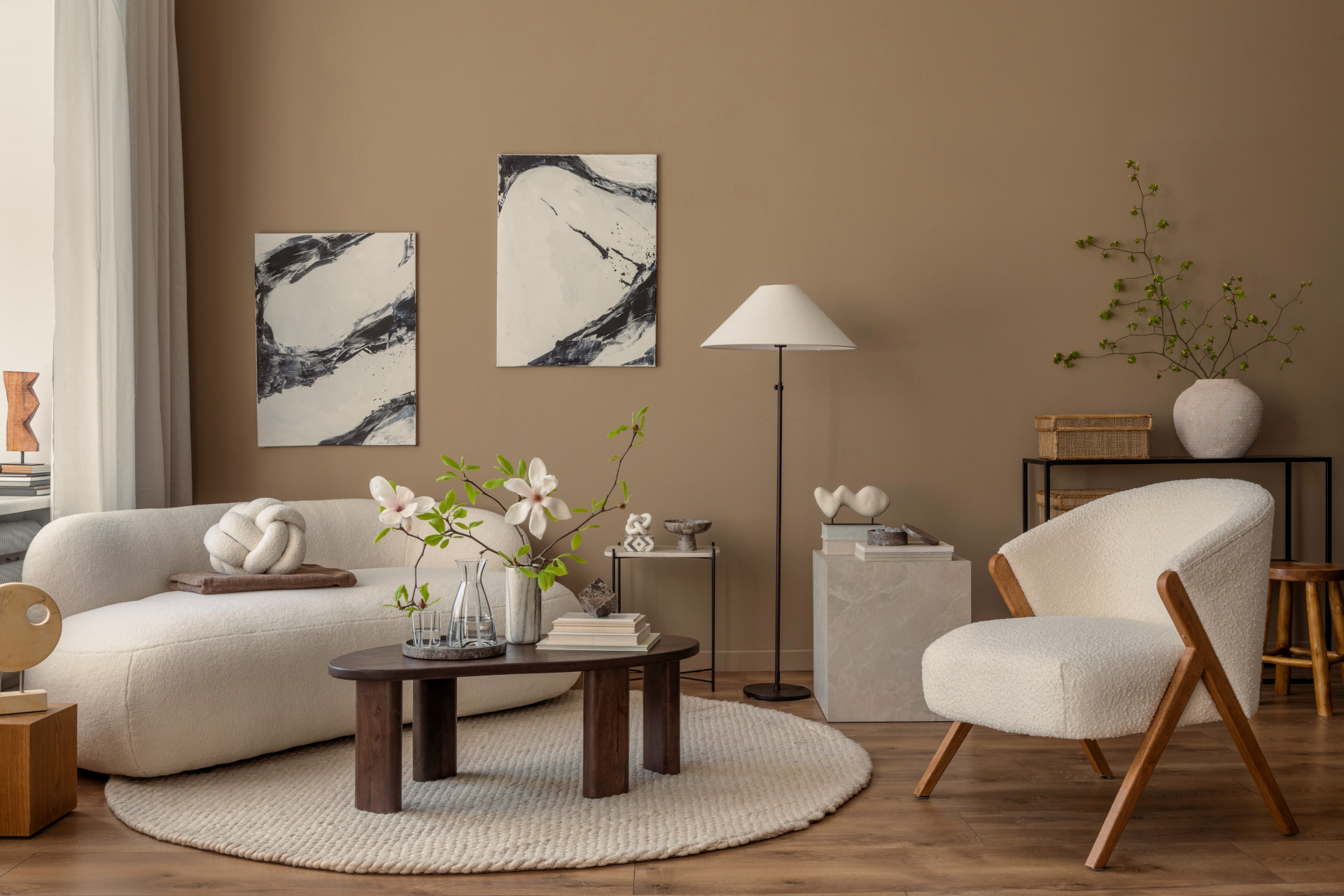 Creative composition of living room interior