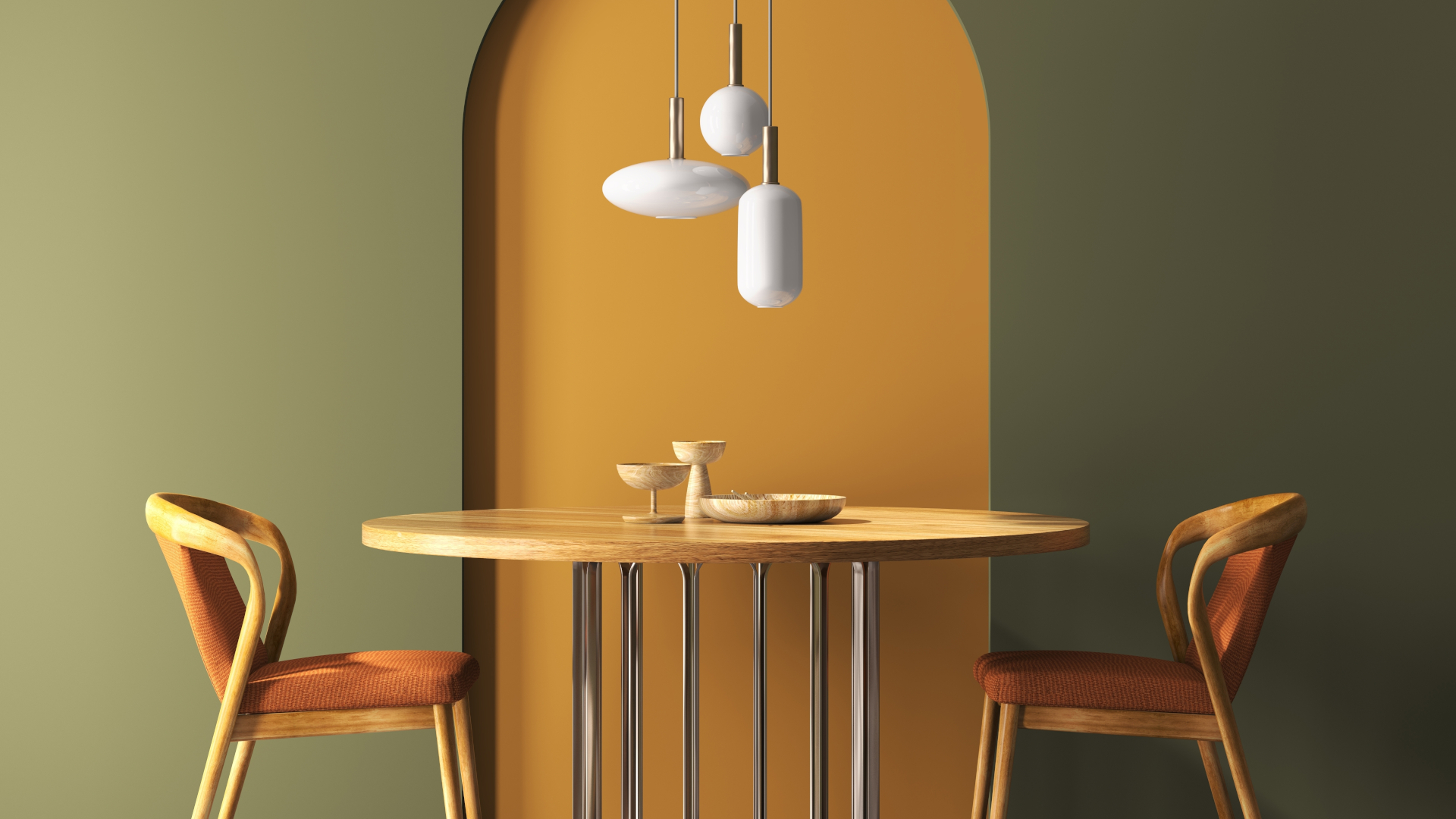 Interior design with wooden round table and chairs(1)