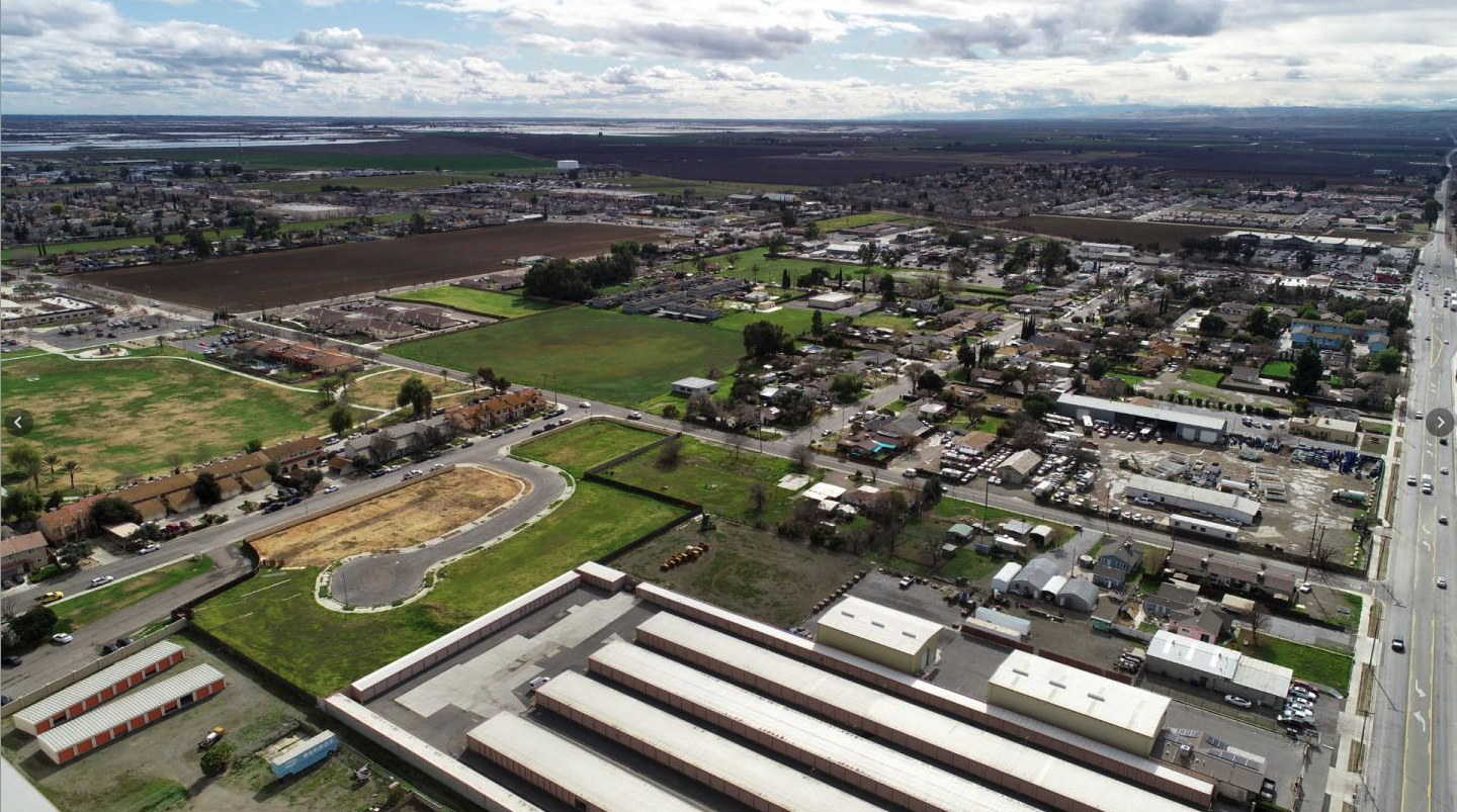 Aerial view near electrical substation Mercey Springs Rd Los Banos
