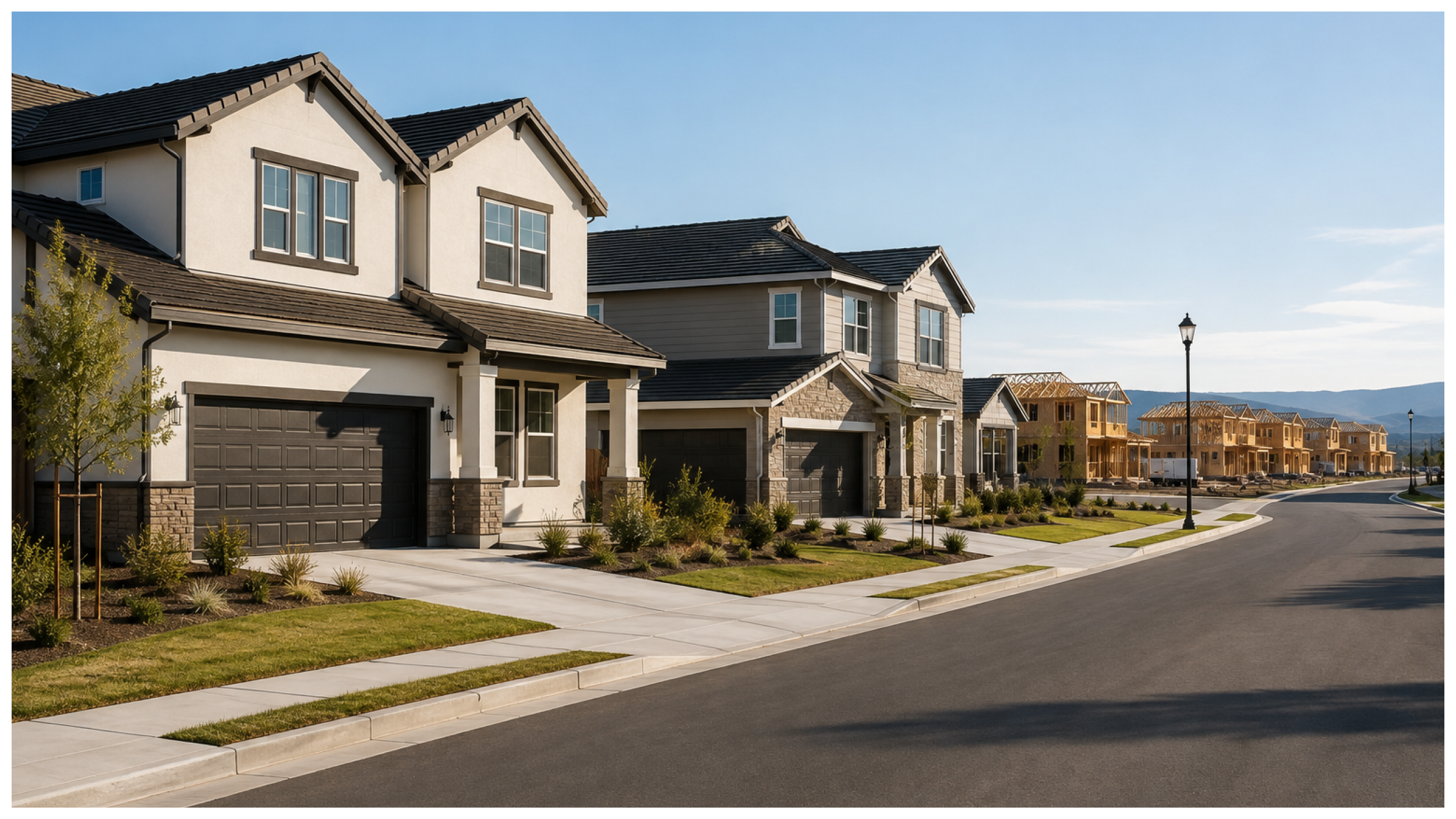 New homes on a residential street in Hollister California