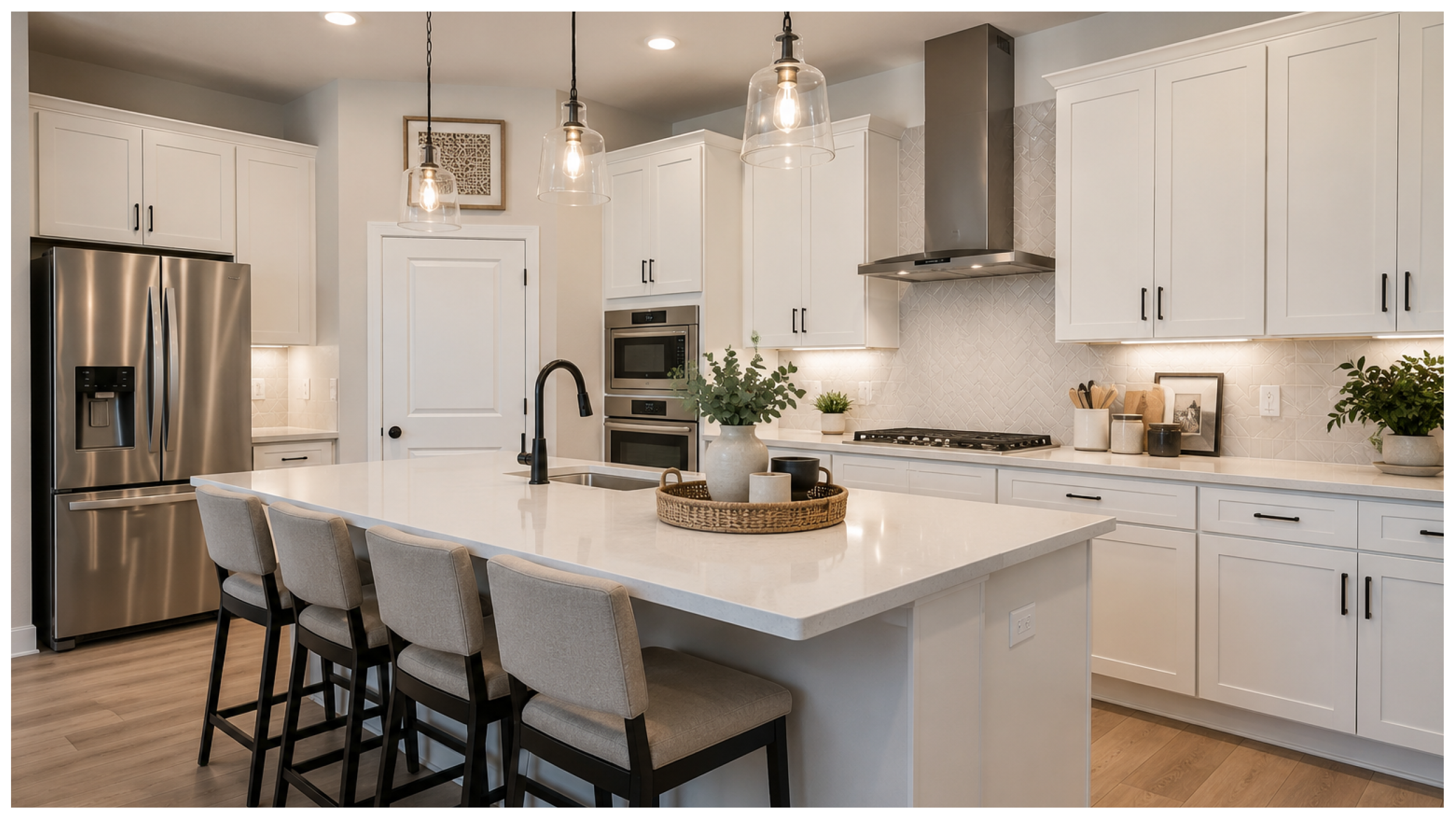 Interior kitchen of a new construction model home in Hollister California