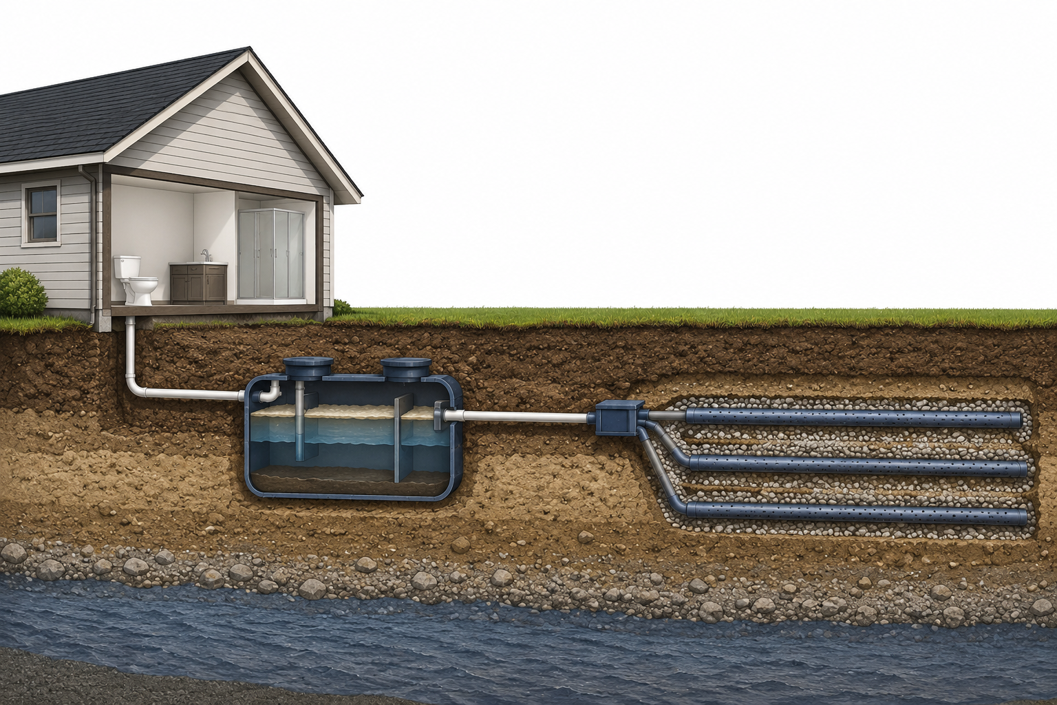 Diagram of a residential septic system for rural property