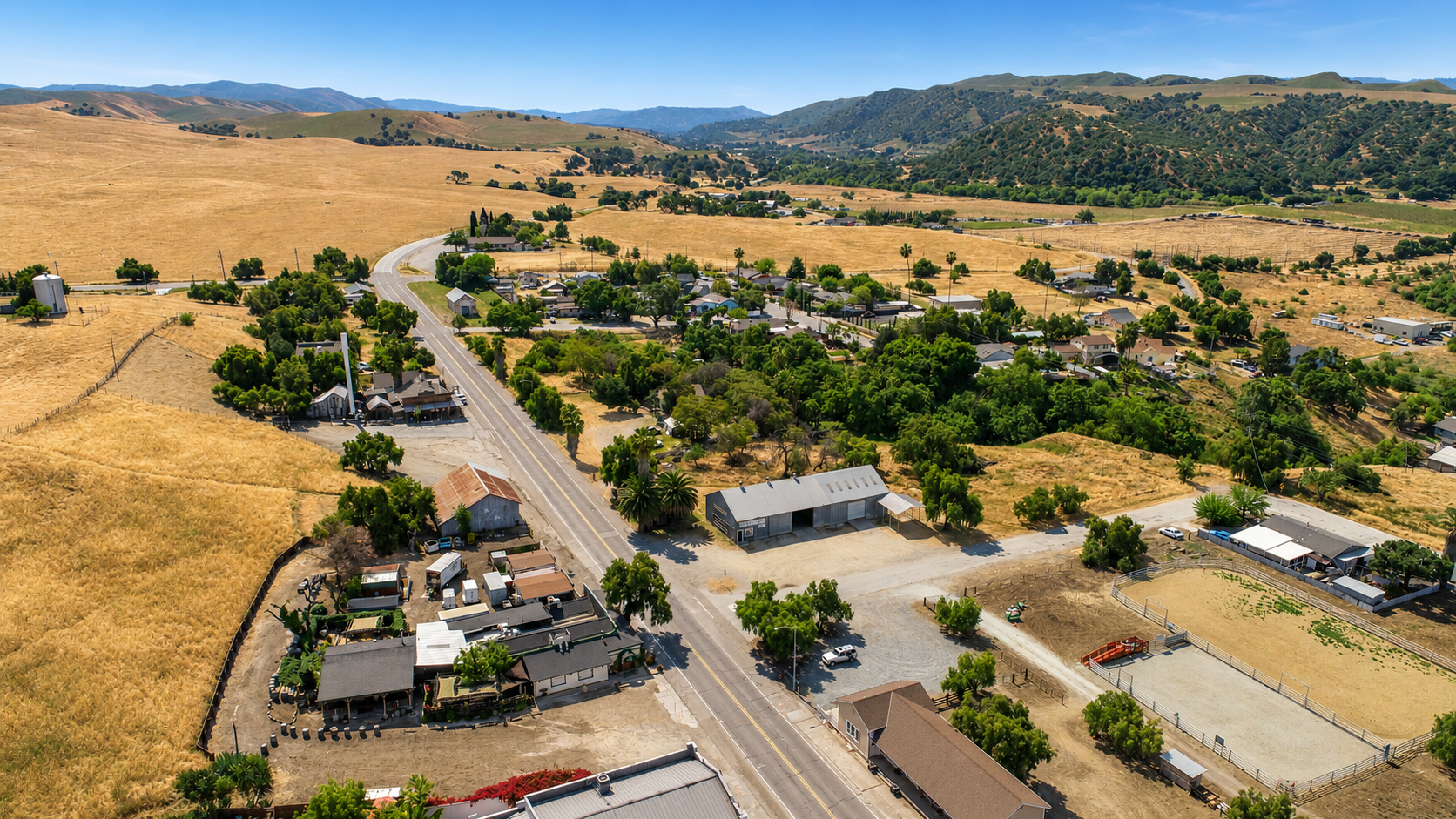Aerial view of Tres Pinos, CA in San Benito County