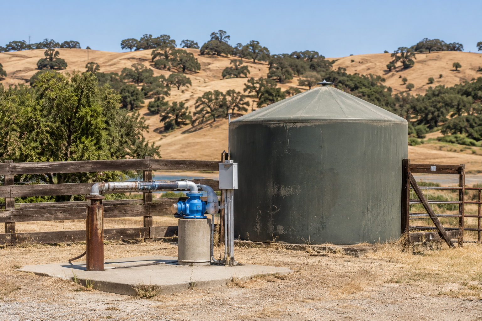 Rural well and water storage system diagram