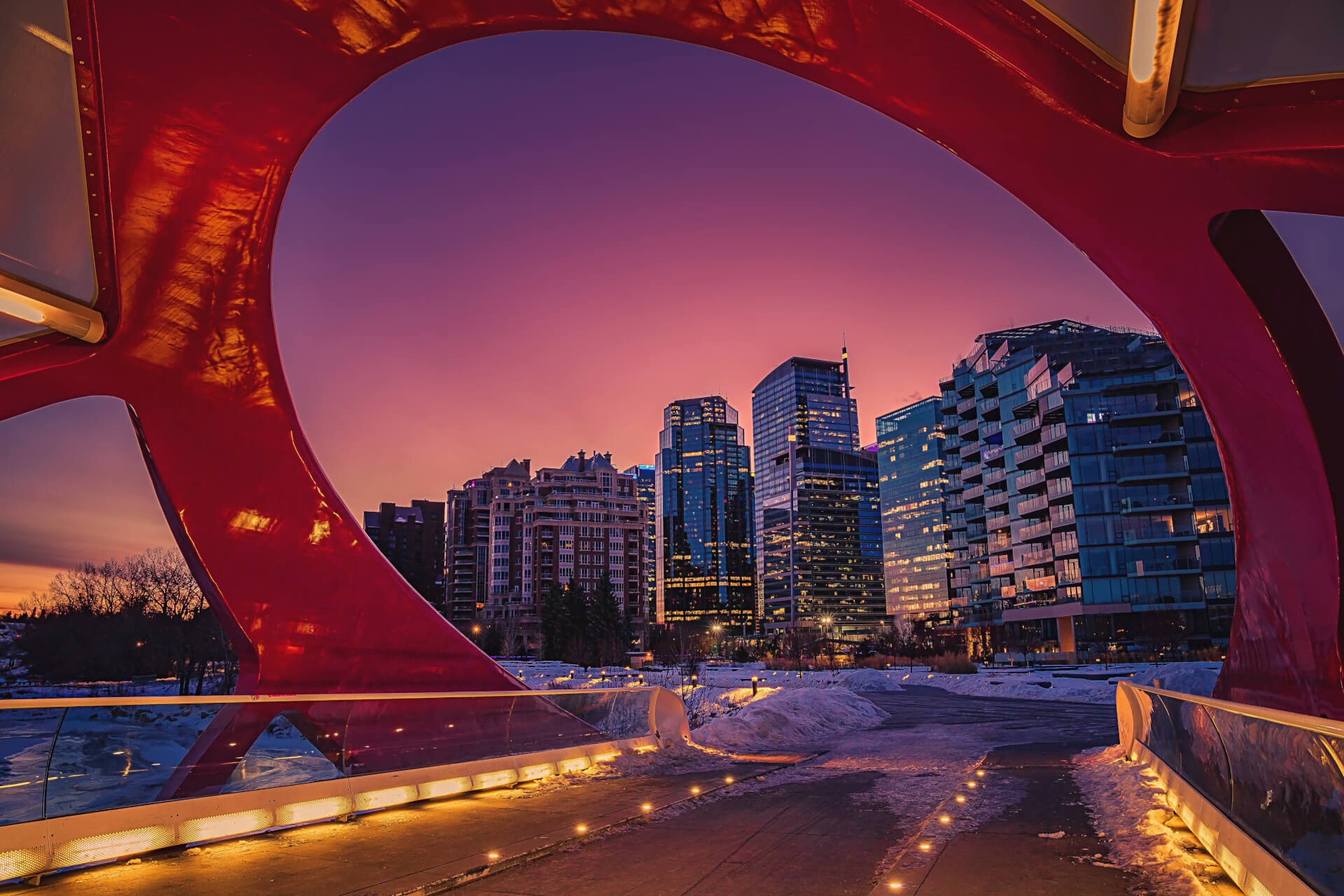 Sunrise glow over downtown Calgary