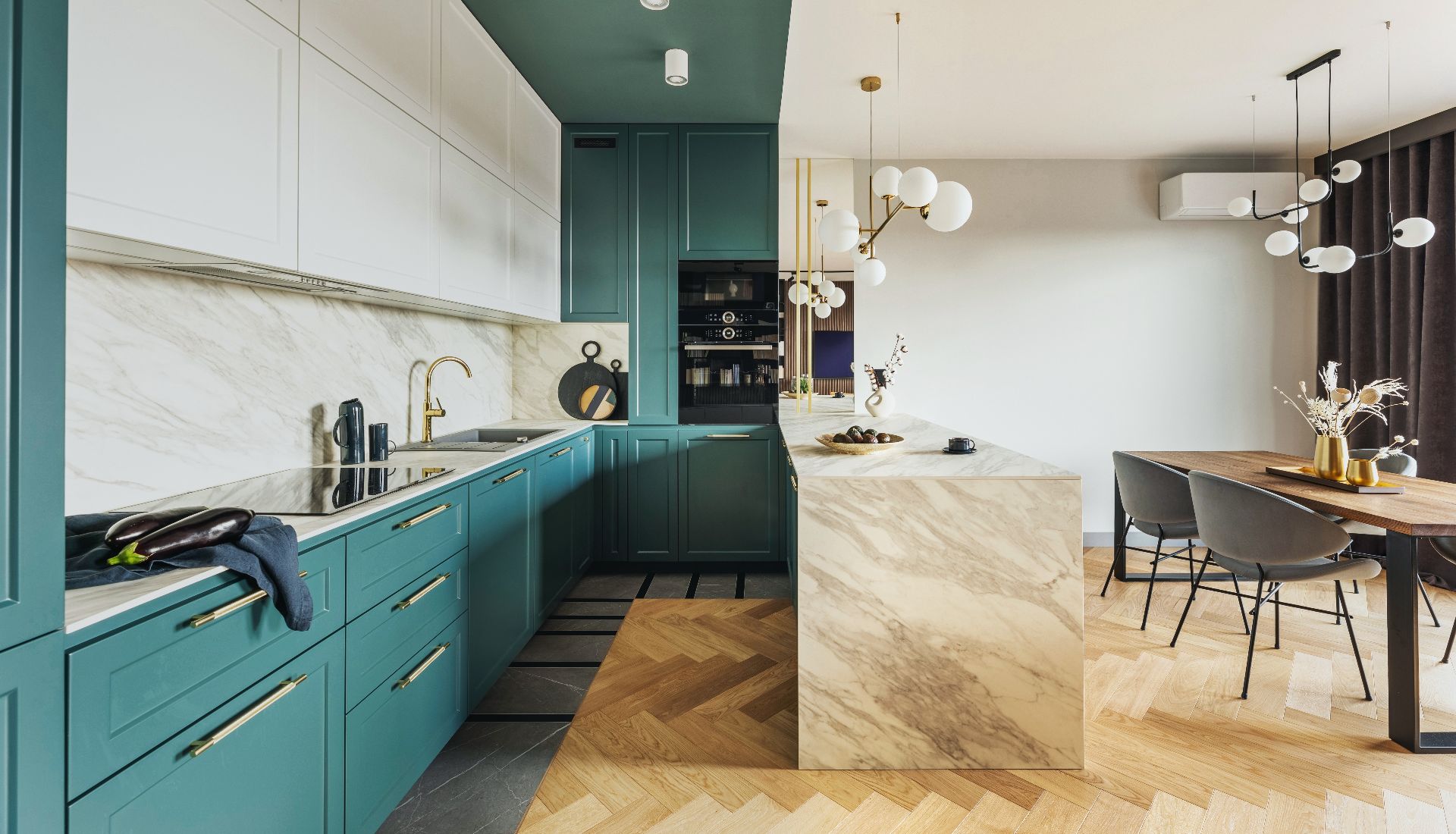 Luxury modern and vintage turquoise interior.