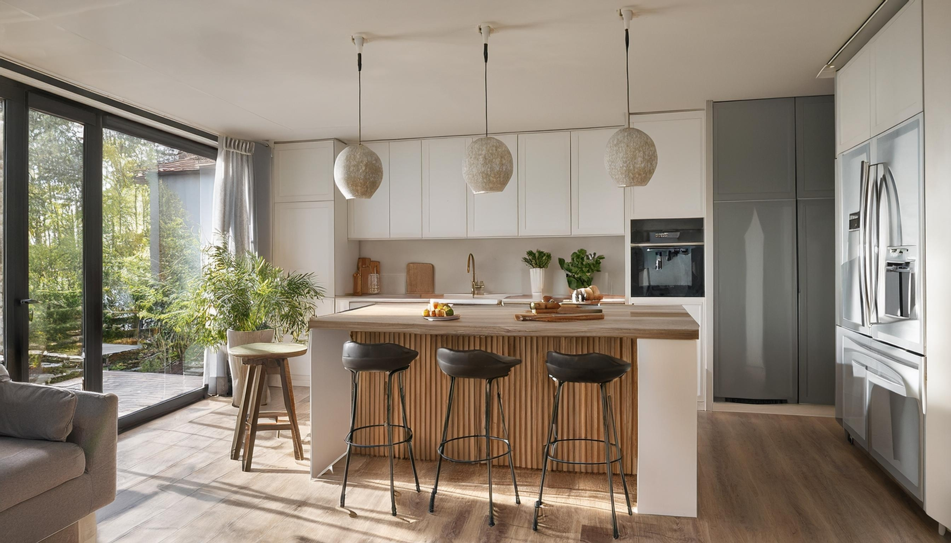 Stylish home kitchen interior with bar island