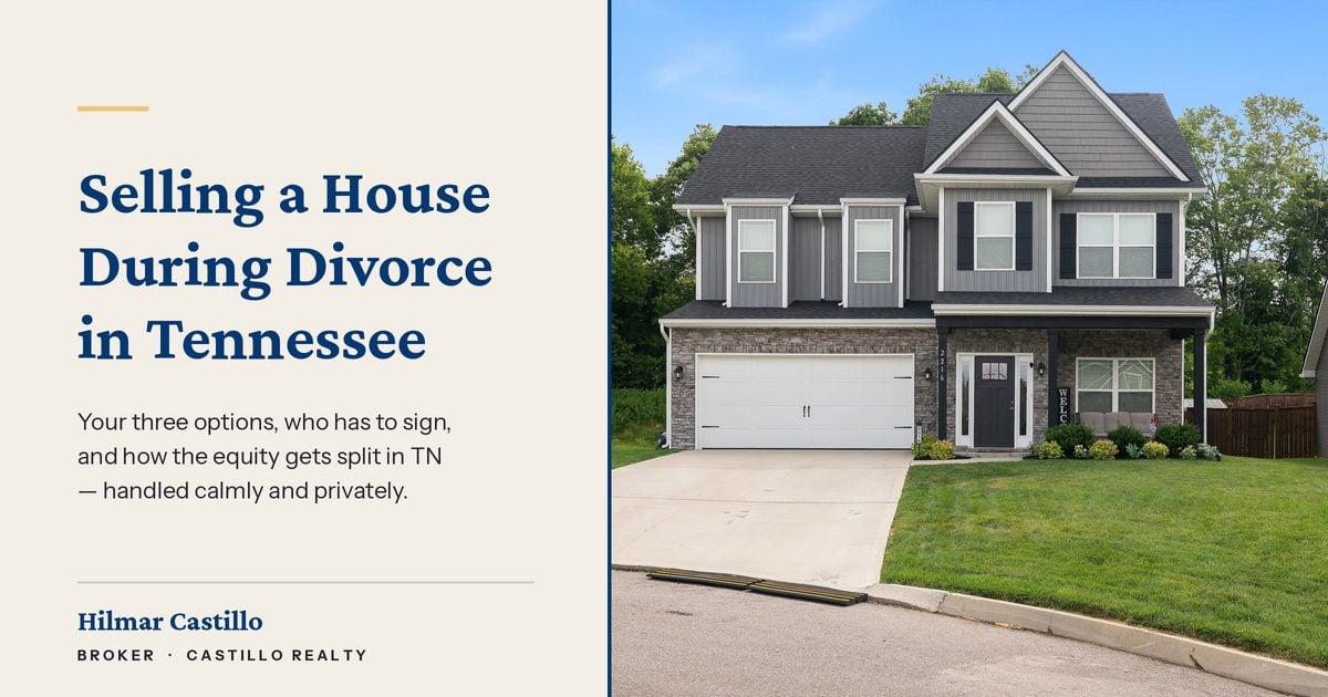 Two-story home with a front porch for sale in Knoxville, Tennessee, illustrating selling a house during divorce