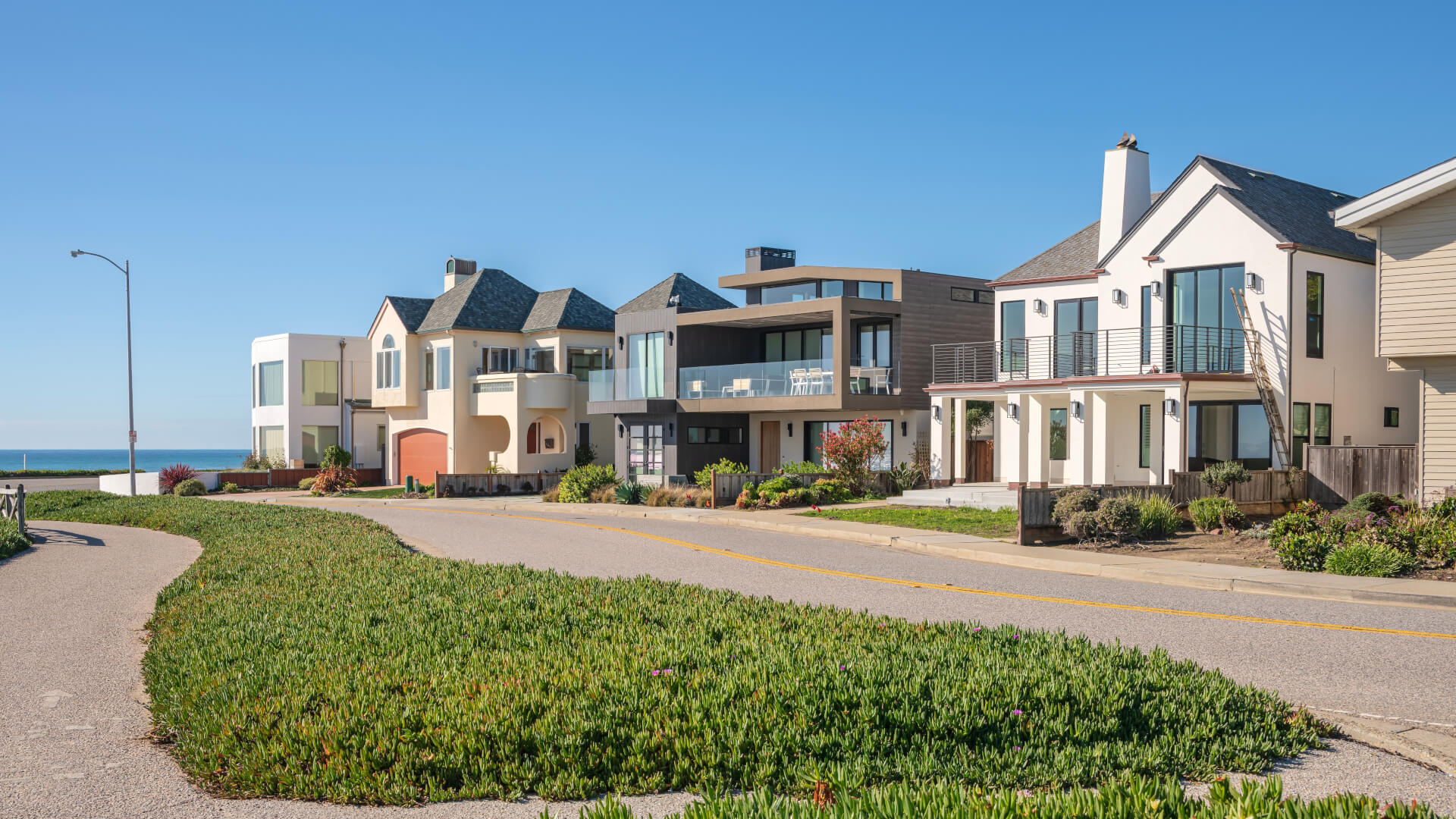 Moden houses near the shoreline Santa Cruz California