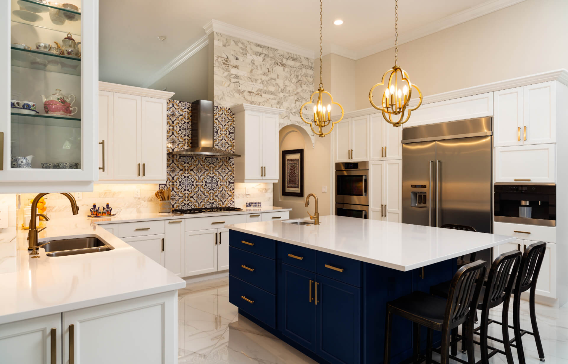 Beautiful luxury home kitchen with white cabinets.1