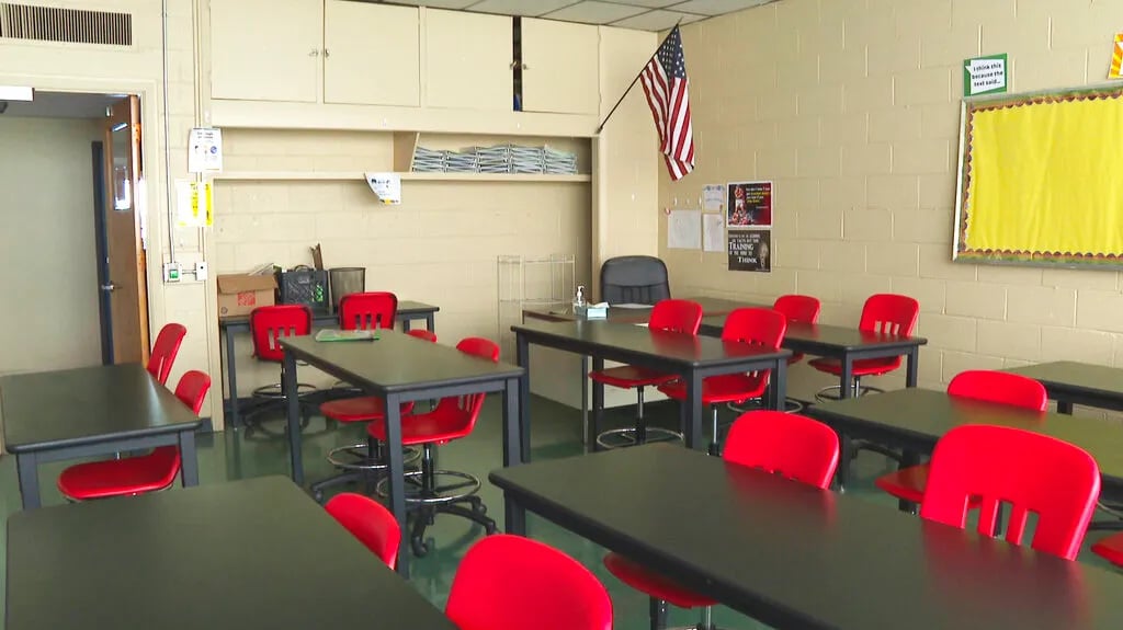 Empty classroom in Mission, Texas