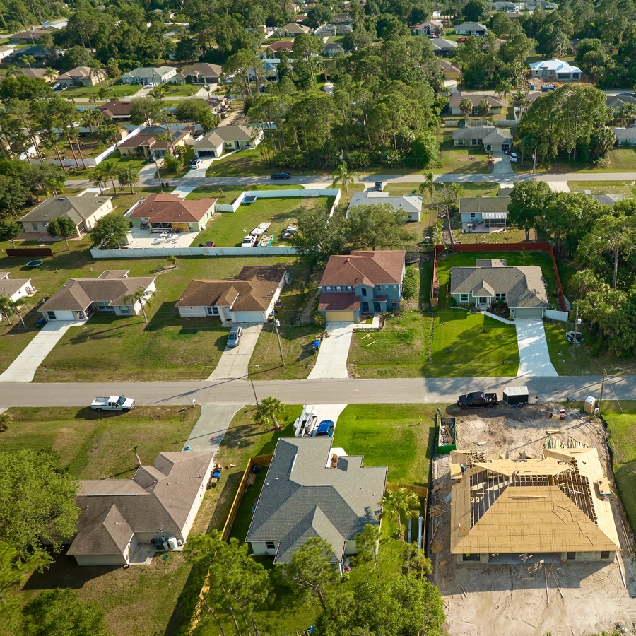 Aerial,View,Of,Suburban,Private,House,Wit,Wooden,Roof,Frame