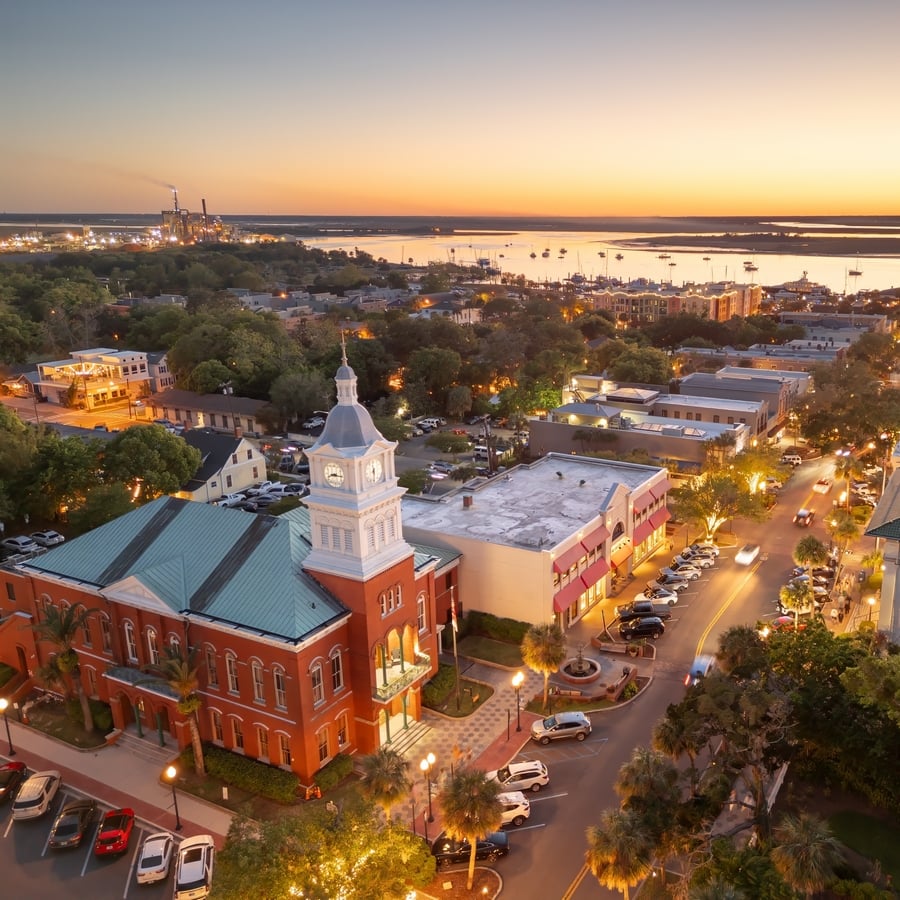 Fernandina,Beach,,Florida,,Usa,Historic,Downtown,Cityscape,At,Dusk.