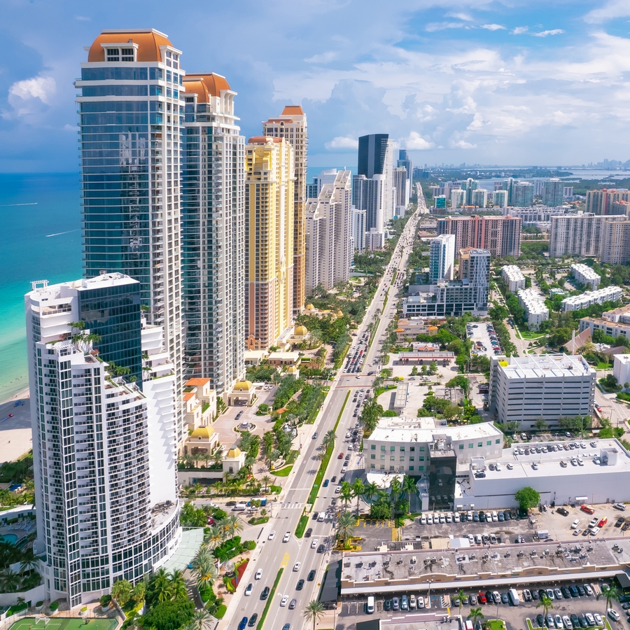 Sunny,Isles,Beach,Florida.,Panorama,Of,Miami,Beach,Fl.,Atlantic