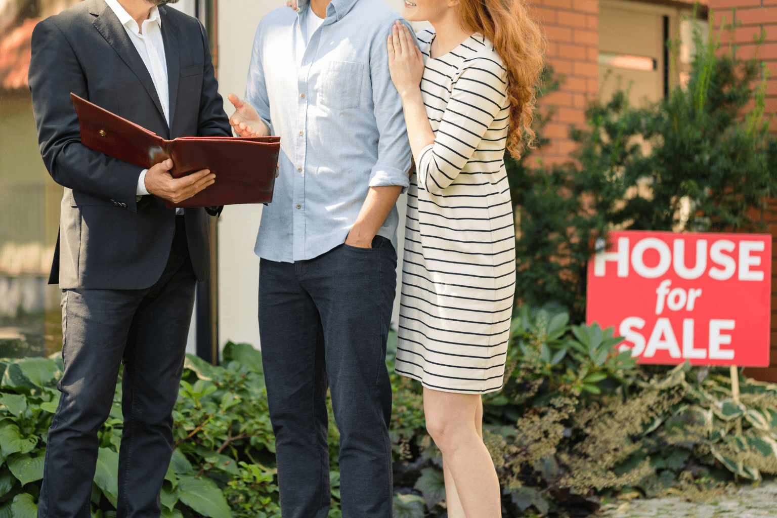 First-time homebuyers looking at a house in Pleasanton